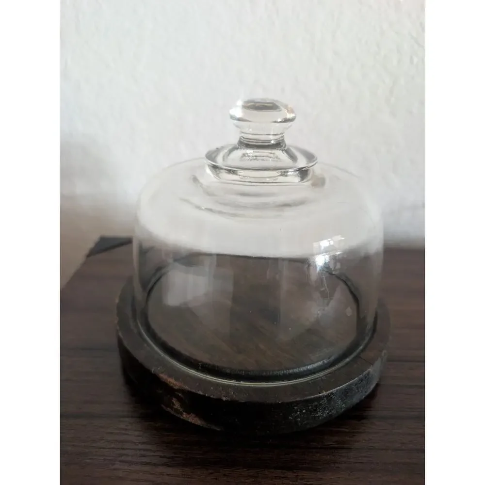 Vintage Leonard Cheese Keeper Wood Base Glass Dome Lid